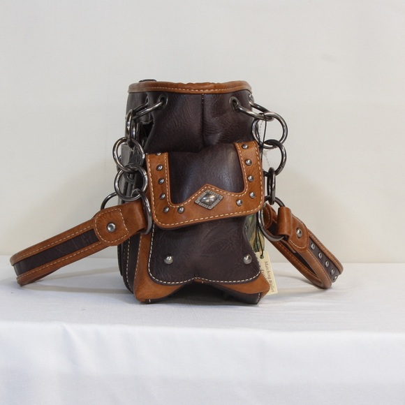 Montana West Concealed Carry Brown Aztek Western Tooled Leather Purse NWT - Picture 8 of 9
